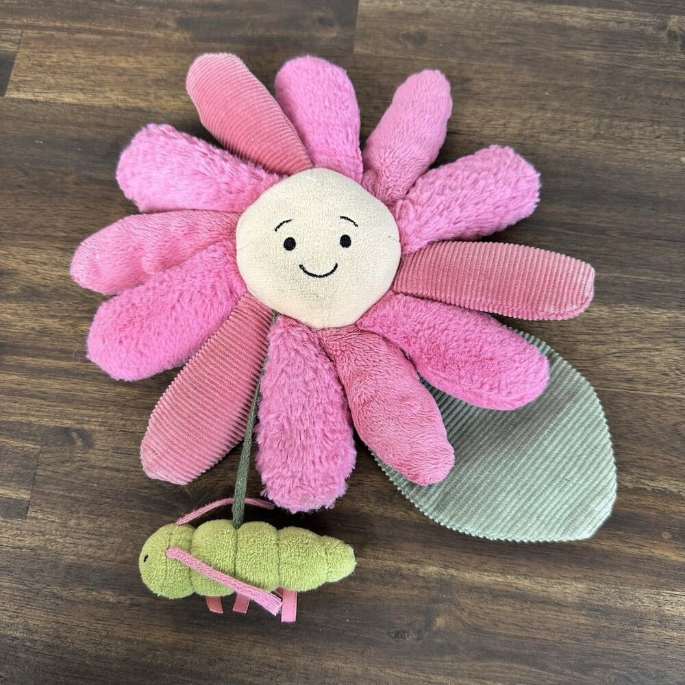 Jellycat Fleury Daisy Jitter Pink Flower Plush With Caterpillar 4309